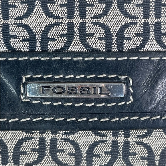 Fossil Wallet Trifold Canvas Monogram Brown Leather - Picture 9 of 10